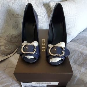 Gucci Blue Patent Leather Pumps